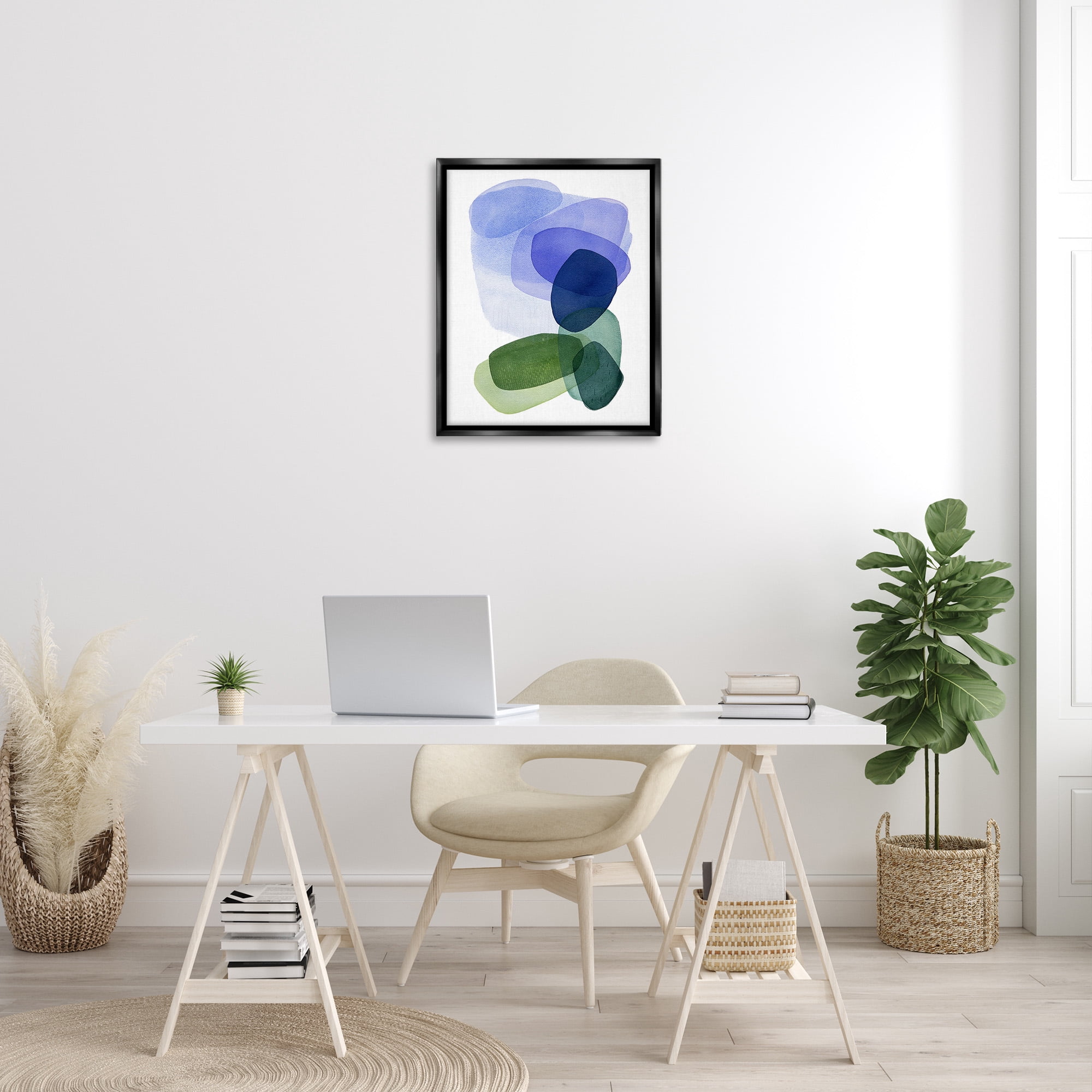 Stupell Industries Layered Opaque Shapes Abstract Painting Black Floater Framed Canvas Art Print Wall Art, 25 x 31
