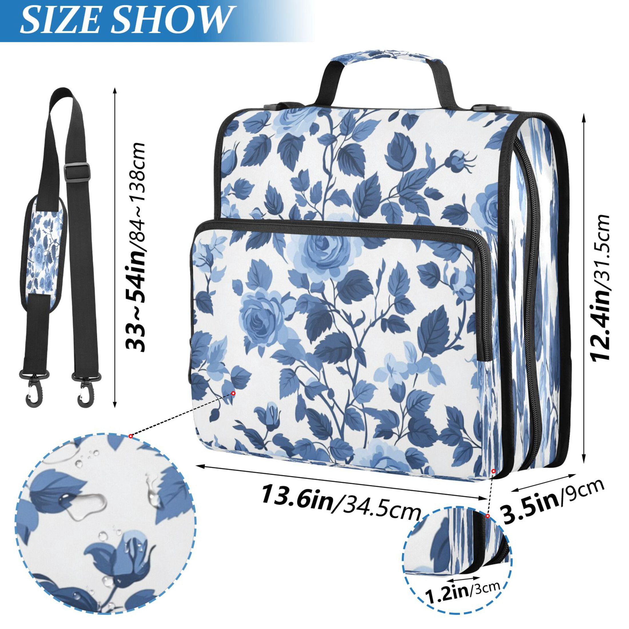 YAZAOO Zipper Binder trapper keeper Documents Organized Design Blue Bloom Serenade Printed