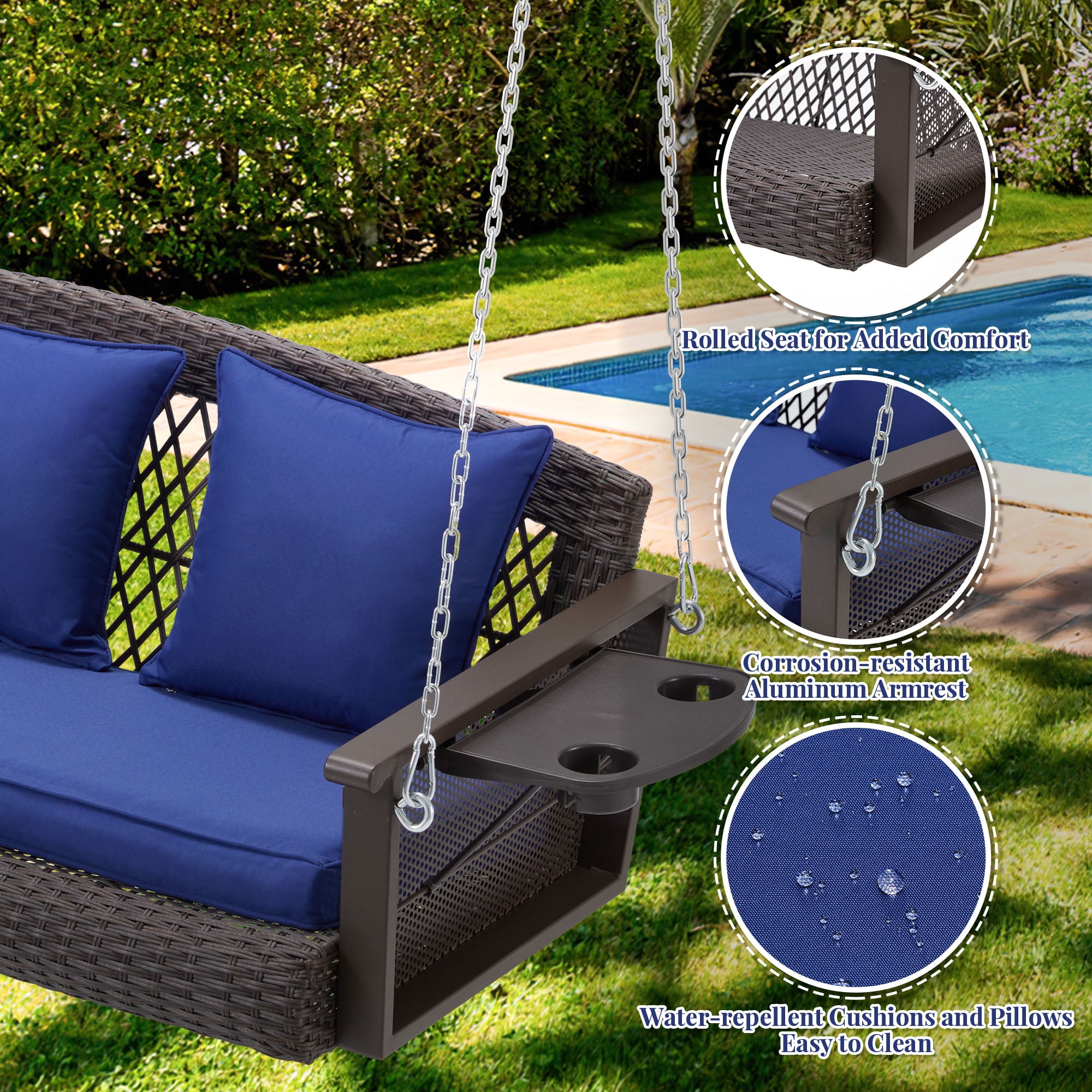 Cushioned Porch Swings Magic Union 3-Seater Porch Swing Chair