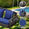 thumbnail image 5 of HOMREST 3-Person Wicker Porch Swing with Upgraded Cup Holder, 55 Inch Patio Hanging Swing Bench Chair with Cushions 900lbs Capacity Chains for Deck Garden Backyard (Navy Blue), 5 of 9