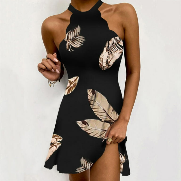 XLZWNU Womens Dresses Graduation Dress Black Dresses for Women Dress Print Sleeveless A Line Above Knee Skater Dresses Mini Party Dresses A Line