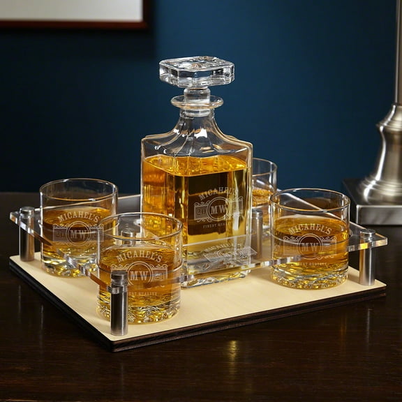 Marquee Engraved Liquor Decanter and Glasses Presentation Set