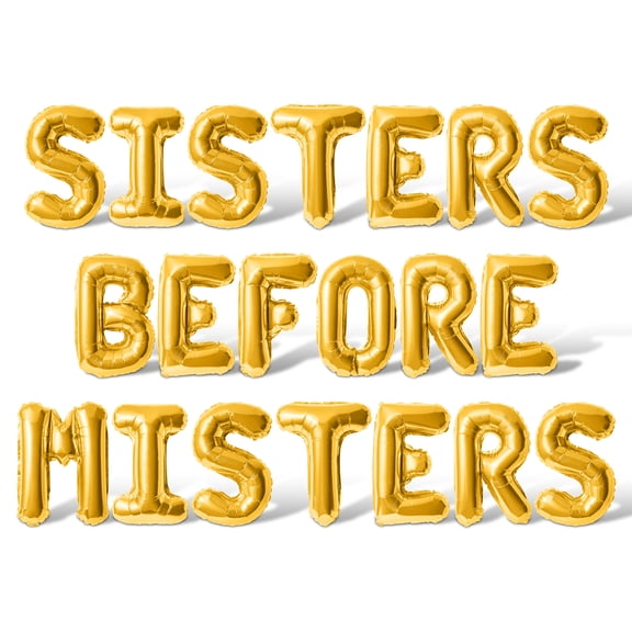 Letter Balloons - SISTERS BEFORE MISTERS 16" Inch Alphabet Letters Foil Mylar Balloon Galentines Day Party Banner (Gold)