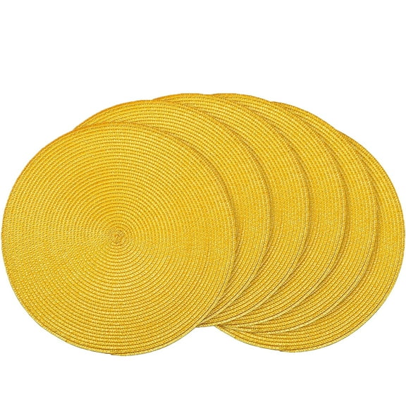 Easeky Round Braided Placemats Set of 6, 15-Inch Hand-Woven Polypropylene Table Mats, Washable Non-Slip Heat-Resistant Coasters for Dining Table, Thanksgiving Dinner & Outdoor Patio, 6Pc Placemats