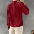 thumbnail image 4 of Stichou Women's Satin Blouse 2026 Pleated Mock Neck Puff Sleeve Dressy Casual Top Red M, 4 of 5
