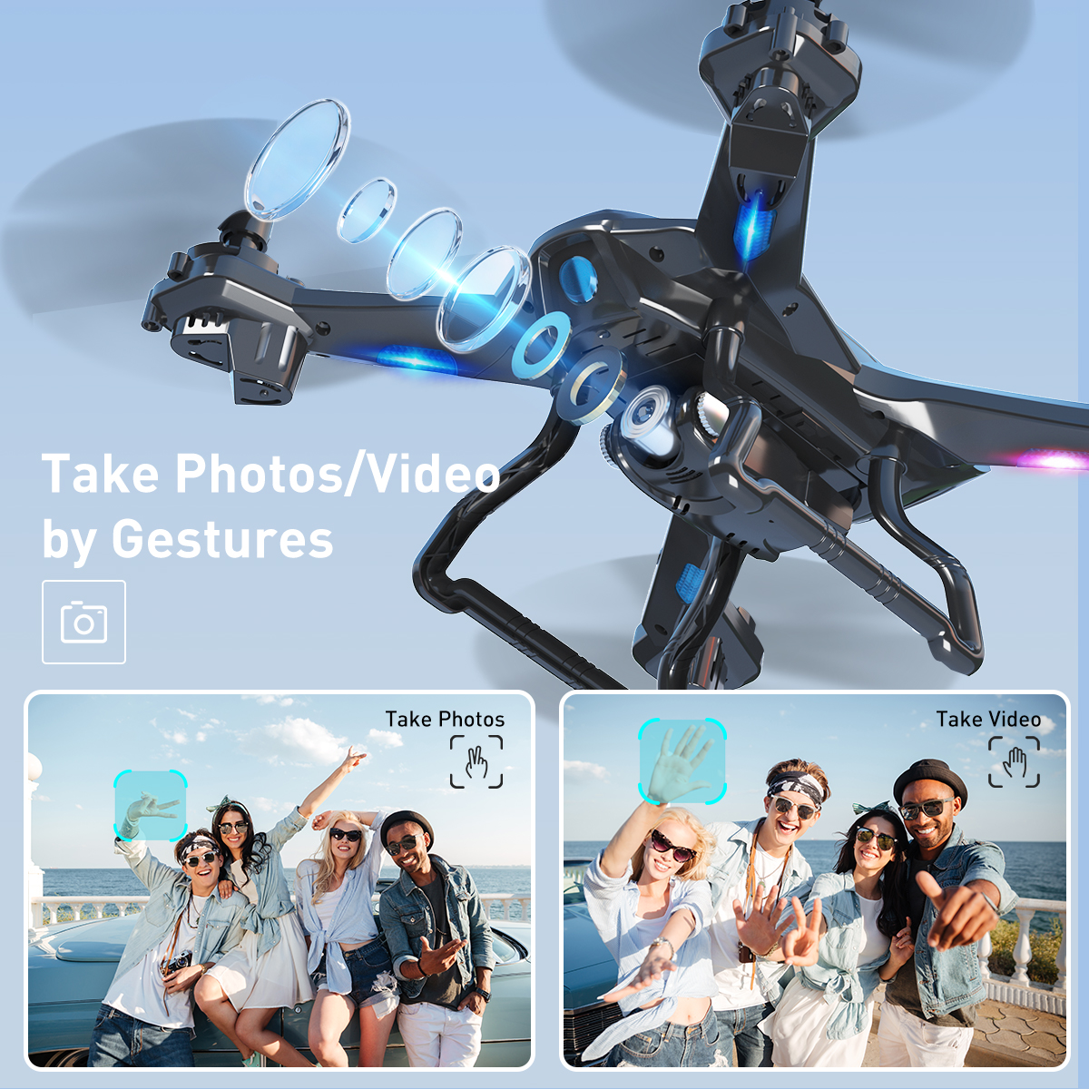 SNAPTAIN S5C WiFi FPV Drone with 1080P FHD Camera, Voice Control, Gesture Control RC Quadcopter for Beginners with Altitude Hold, Gravity Sensor, RTF One Key Take Off/Landing, Compatible w/VR Headset - image 3 of 9