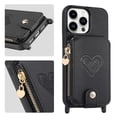 thumbnail image 2 of Compatible with iPhone 13 Pro Case Wallet, with Credit Card Holder Zipper Pocket Crossbody Strap Heart Pattern PU Leather Magnetic Clasp Kickstand Heavy Duty Protective Flip Cover, Black, 2 of 12