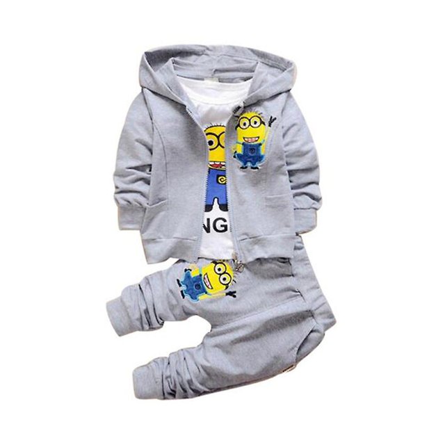 Conjunto de ropa para niños de 3 piezas Camiseta de manga larga de Minions de dibujos animados, sudadera y pantalones