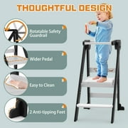 G TALECO GEAR Foldable Toddler Tower, Kitchen Kids Step Stool Helper, Standing Tower with 3 Adjustable Heights, Black&White