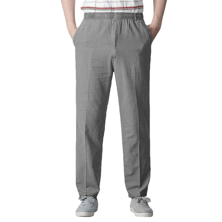 Short Sleeve Weekend Full Length Big Tall Elastic Waist Leisure Men S Casual Pants Men S Casual Pants Elastic Waist Drawstring Trousers Flax Gray Walmart