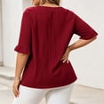thumbnail image 5 of MAFYTYTPR Women's Plus Size Crinkle Textured Blouse with Ruffle Cuffs Round Neck 3/4 Sleeve Solid Color Spring Summer Casual Tops XL-5XL, 5 of 8