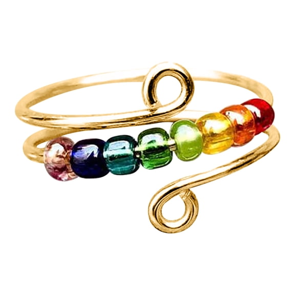 Guodhu Golden Anxiety Ring with Beads Spinner Fidget Ring for Women Adjustable Stress Relieving Rings Jewelry Gift For Women Daughter