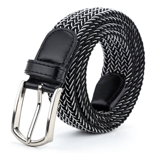 Cinturón elástico de lona informal para mujer (color: blanco y negro, tamaño: 110 cm)