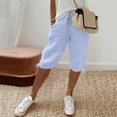 thumbnail image 2 of Audhol Linen Pants Women Women's Knee Length Short Pants Ladies Loose Drawstring Casual Solid Color Shorts Linen Trousers for Women Light Blue S, 2 of 7