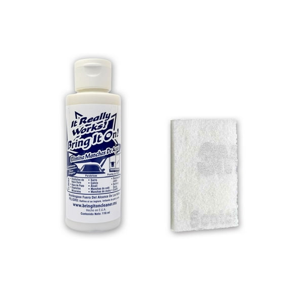 Limpiador Bring It On Quita gotas Limpia Vidrio Cromo Azulejo Aluminio acero Sarro Óxido 118ml