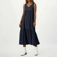 thumbnail image 6 of Mohiass Womens Oversized Baggy Flowy Cotton Linen Maxi Dresses Summer Beach V Neck Casual Loose Floor Length Long Dress Dark Blue XL, 6 of 8