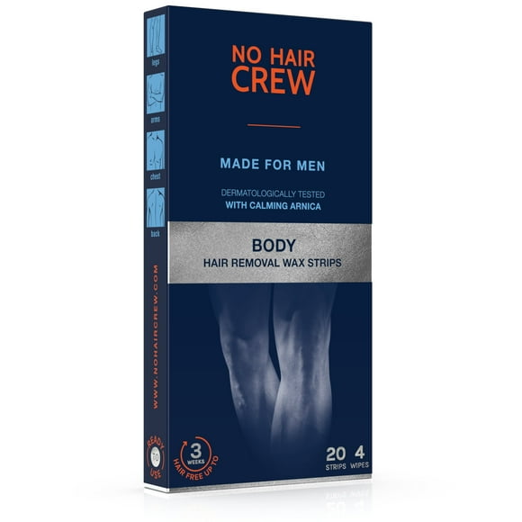 NO HAIR cREW Body Wax Strips - High Performance Wax Strips Made for Men, 20 strips & 4 soothing cleansing wipes