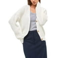 thumbnail image 2 of Women'S Chunky Knit Cardigan Sweater V-Neck Long Sleeve Button Casual Loose Cropped Cardigan Coat White L, 2 of 7
