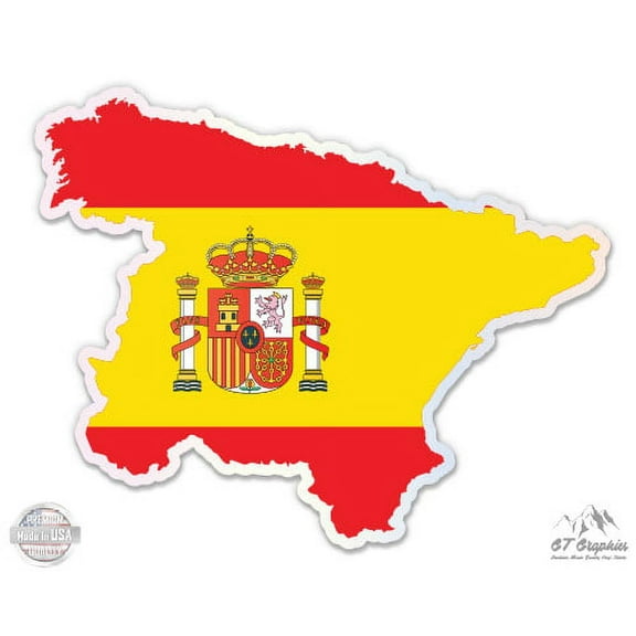 Spain Map Flag Country Shape - 3" Vinyl Sticker - For Car Laptop I-Pad Phone Helmet Hard Hat - Waterproof Decal