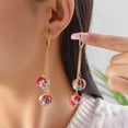 thumbnail image 2 of Red Green Pom Pom Ball Drop Dangle Earrings for Women Gold-Toned Christmas Double Round Statement Tassel Chain Dangling Hoop Earring Fashion Lightweight Funny Xmas Festival Huggie Hoops Jewelry, 2 of 6