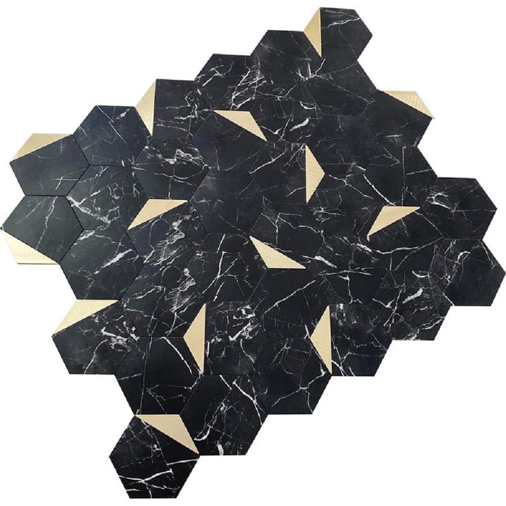 10 pack Hexagon Black and Gold 11.6 in.x11.5 in. Metal Peel and Stick Backsplash Tile for Kitchen and Bathroom (8.3 sq ft./Case)