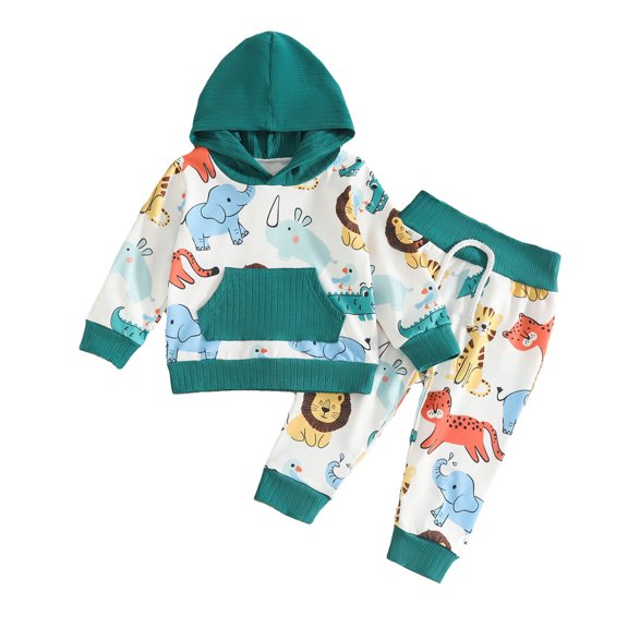 JIAYUE Toddler Girls 2-Piece Outfit Long Sleeve Animal Print Hoodies With Front Pocket Elastic Pants Sets For Back To School,6-12 Months