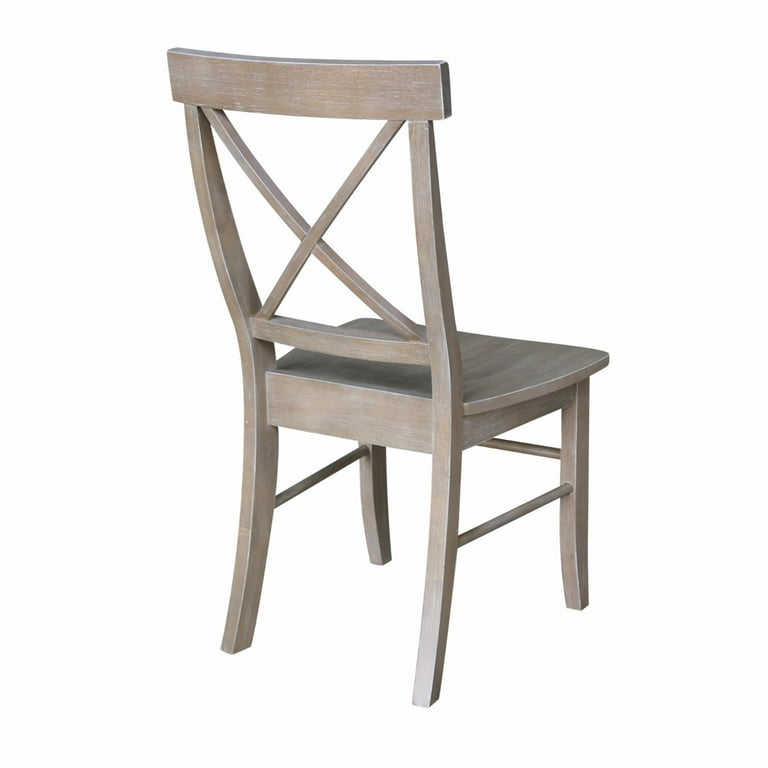 Set of Two X Back Chairs with Solid Wood Seats in Washed Gray Taupe