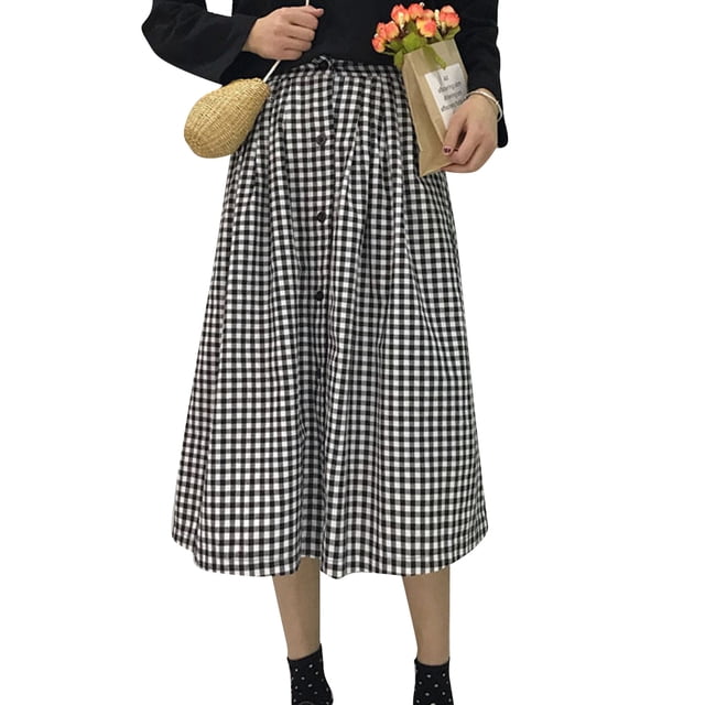 Guardurnaity plisada de cintura alta de verano elegante y cómoda Maxi de cuadros faldas para mujer Vintage Vestidos