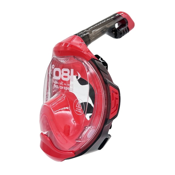MOFLOW CLEAR Full Face Snorkel Mask Red L/XL – Panoramic View, CO2-Free, 4X Oxygen, Anti-Fog, Dry Snorkel, Camera Mount, Silicone, Premium Straps