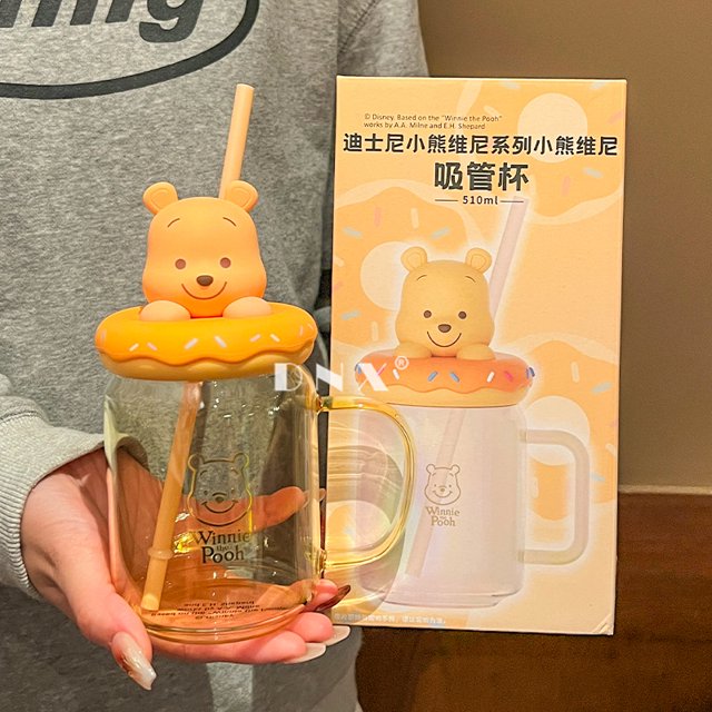 Taza de agua de cristal Stitch, taza con pajita Kurome, taza de agua bonita de alto valor para niñas, taza para el hogar para niños