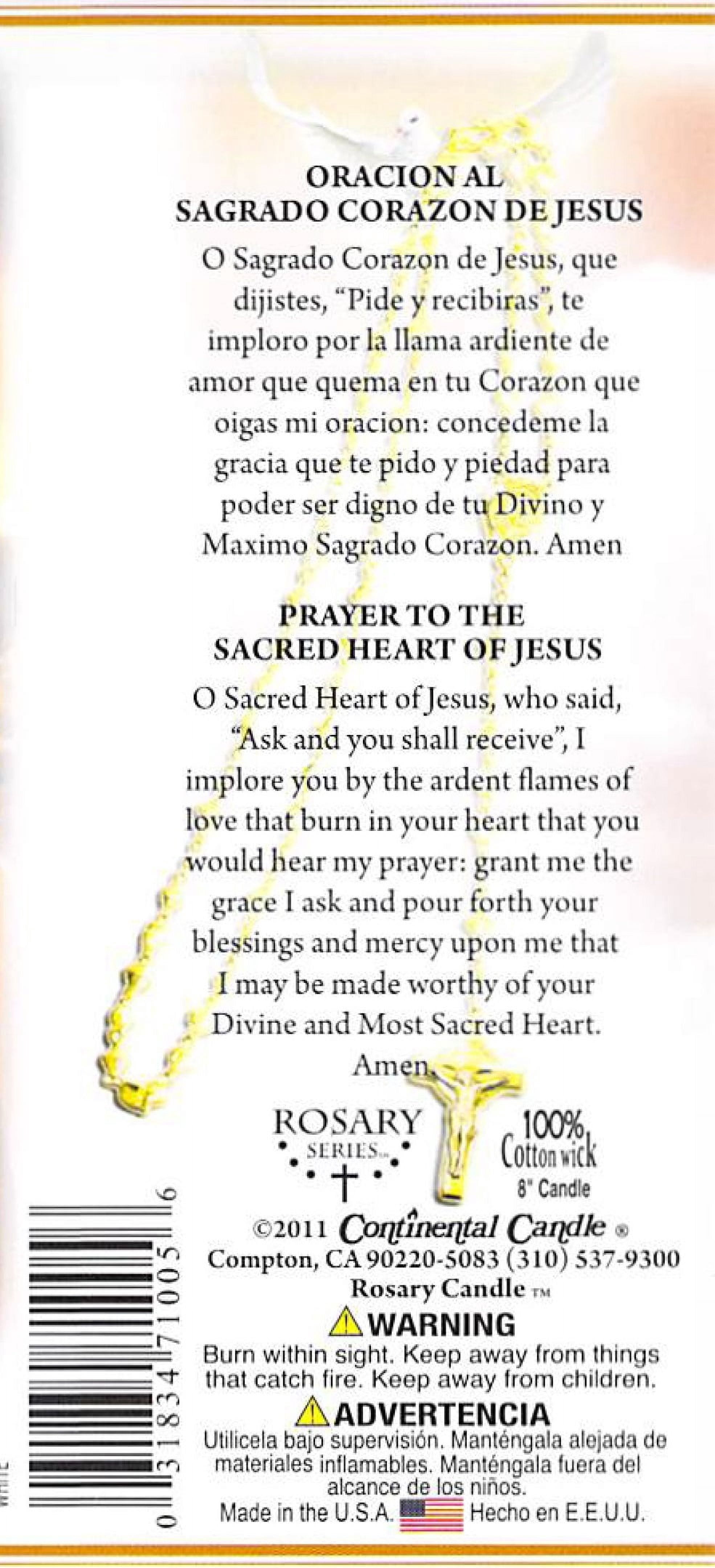 (6 pack) Continental Candle Rosary Series Sacred Heart of Jesus Candle, White, 8"