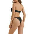 thumbnail image 3 of Women's Metal Ring Bandeau Bikini Sets 2 Piece Tie Side Bathing Suit High Cut Swimsuit Swimwear Small Black, 3 of 5