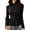 Black, variant on JIAYUE Women Cardigan Stand Collar Solid Color Long Sleeve Peplum Jacket Button Front Puff Shoulder Tops For Fall Daily Wear