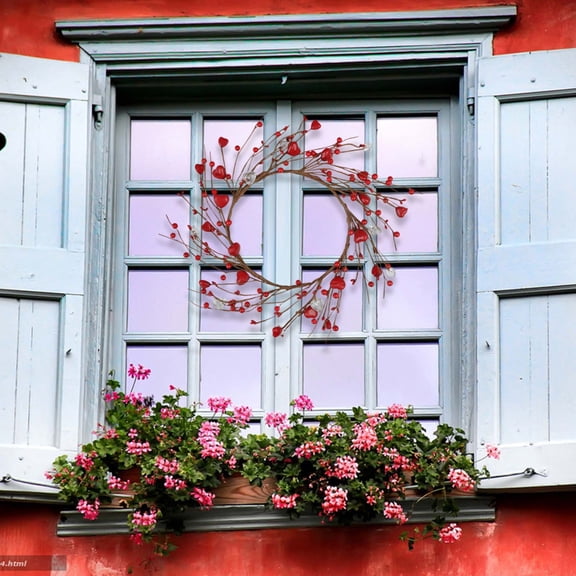Valentine's Day Wreath 13 Inch Valentines Day Wreaths for Front Door Handmade Red Heart Shaped Berry Wreath with Pink Love Heart Berries for Valentine Party Anniversary Candlelight Dinner