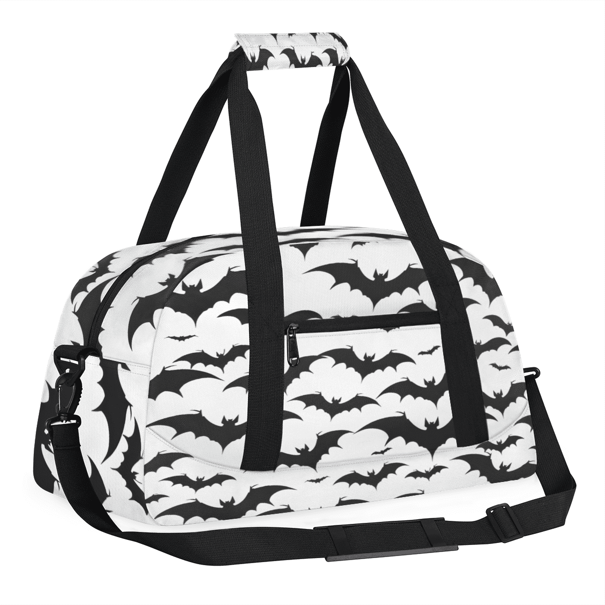 Herdesigns Halloween Bat Sports Duffle Bag for Women & Men, Black and White Bat Gym Bag Dance Bag Overnight Bag Carry On Weekender Travel Bag