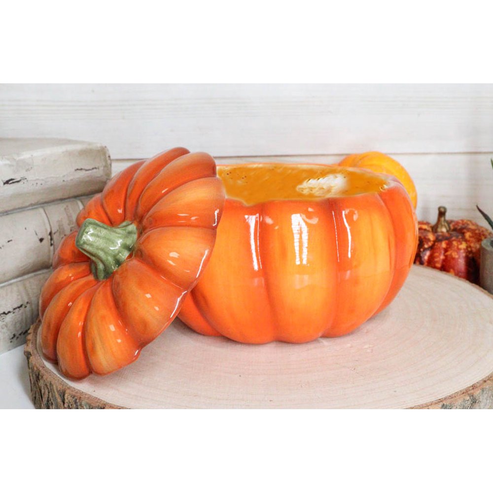 Pack Of 6 Kitchen Festive Bright Orange Ceramic Pumpkin Soup Dessert