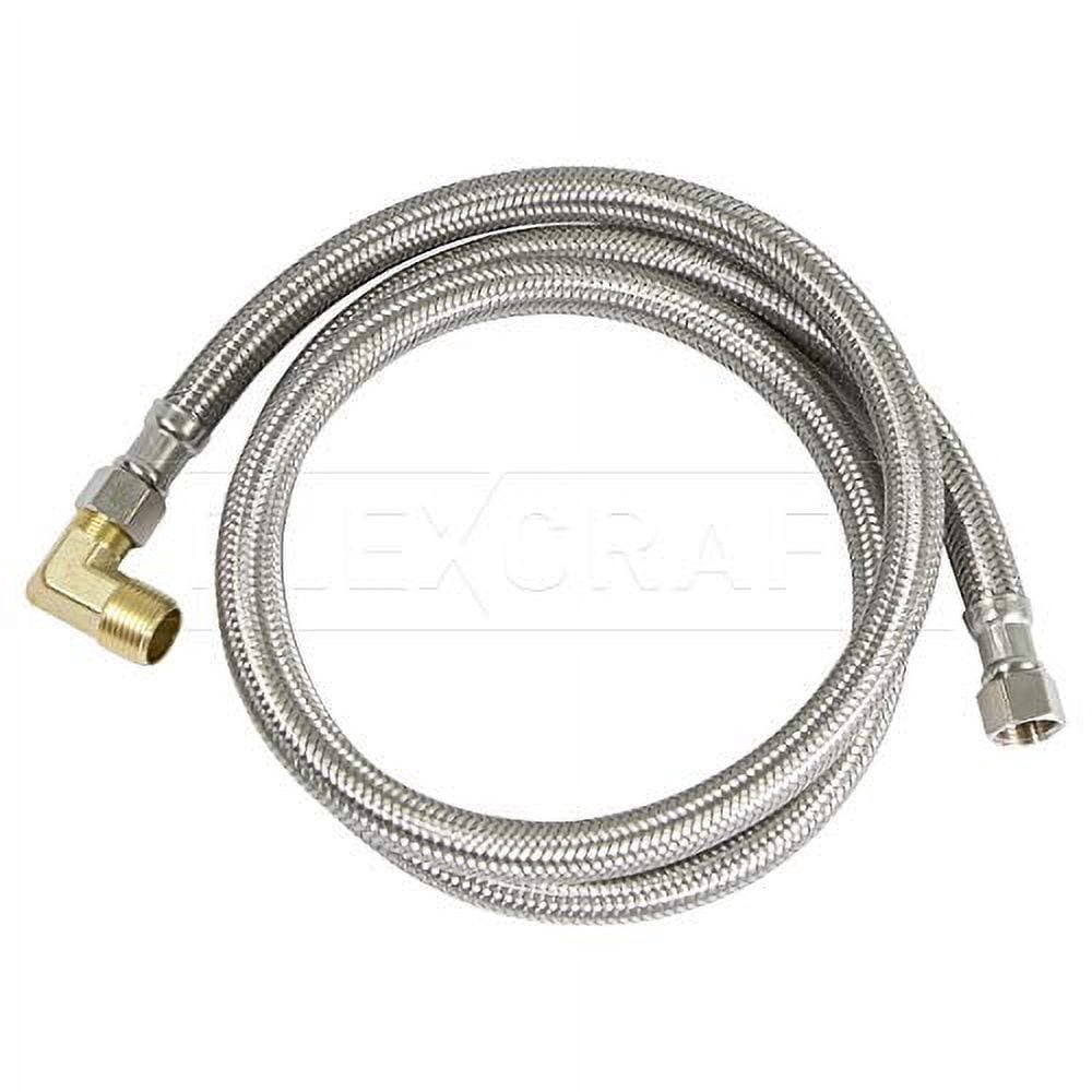Highcraft 27796PR-NL Lead Free Braided Stainless Steel Premium Dishwasher Connector Hose with PVC Inner Tube, 3/8" Compression Connections and Brass Elbow, 96"