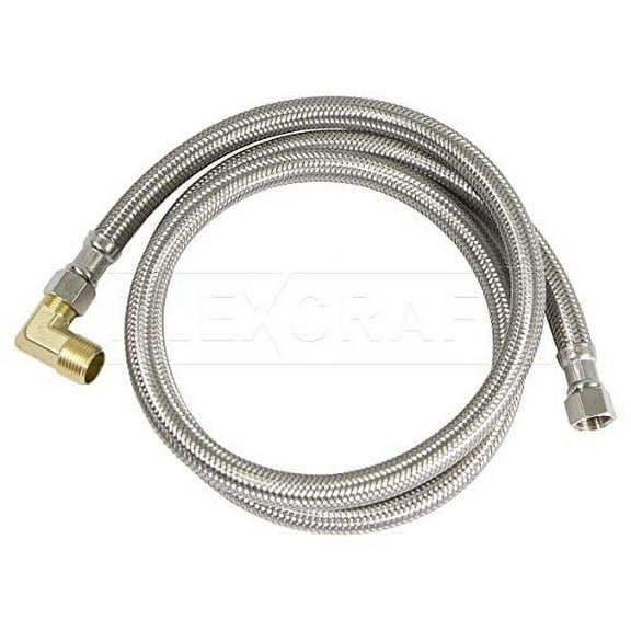 Highcraft Dishwasher Water Supply Line, Hose Connector Has 3/8 Inch 90 Degree Brass Elbow Fitting, Braided Stainless Steel 10 Ft
