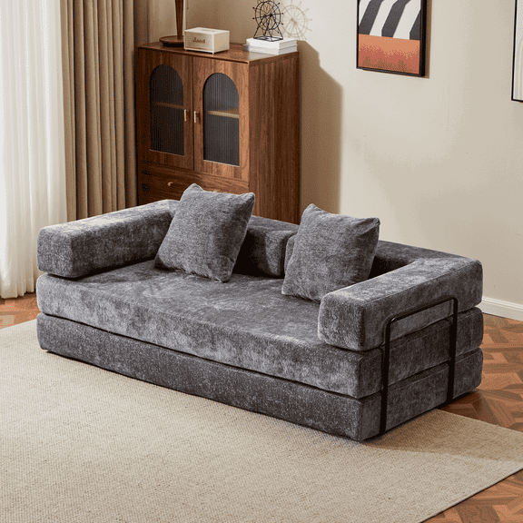 Kadyn Floor Sofa, Bedroom Sofa, Couch,Floor Couch,Compression Sofa,Convertible Floor Sofa Bed-with Pillow Back Support Armrest,Gray