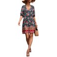 thumbnail image 2 of Txlixc - Vestido de manga corta con volantes para mujer, estampado de flores a la moda, cuello en V, cintura alta, vestido acampanado Txlixc  Moda, 2 of 7