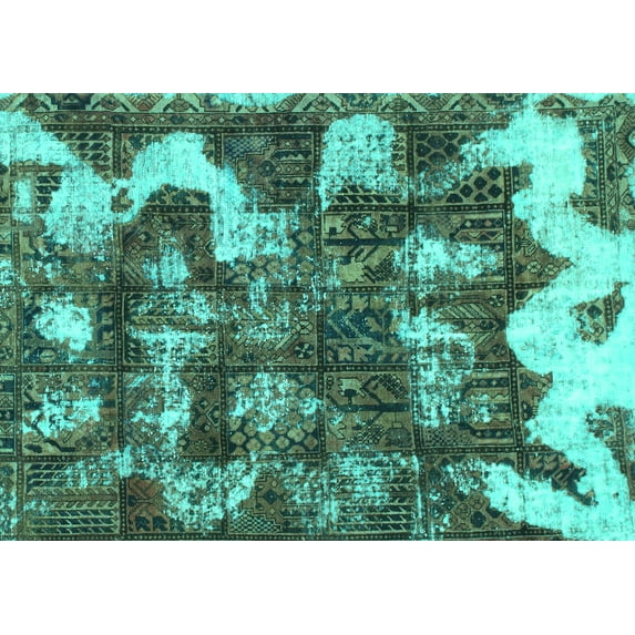 Ahgly Company Machine Washable Indoor Rectangle Abstract Turquoise Blue Modern Area Rugs, 8' x 12'