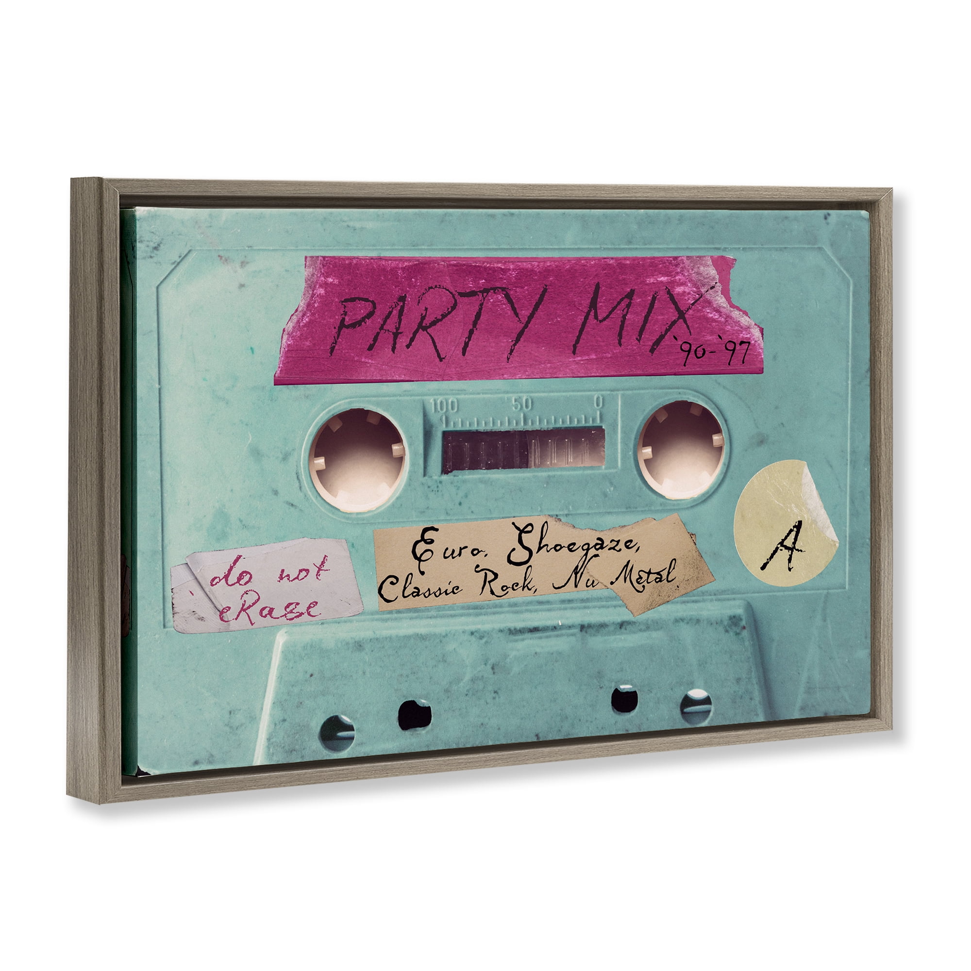 Stupell Industries Retro Party Mix Cassette Brown Framed Floater Canvas Wall Art, design by Annabelle Hall