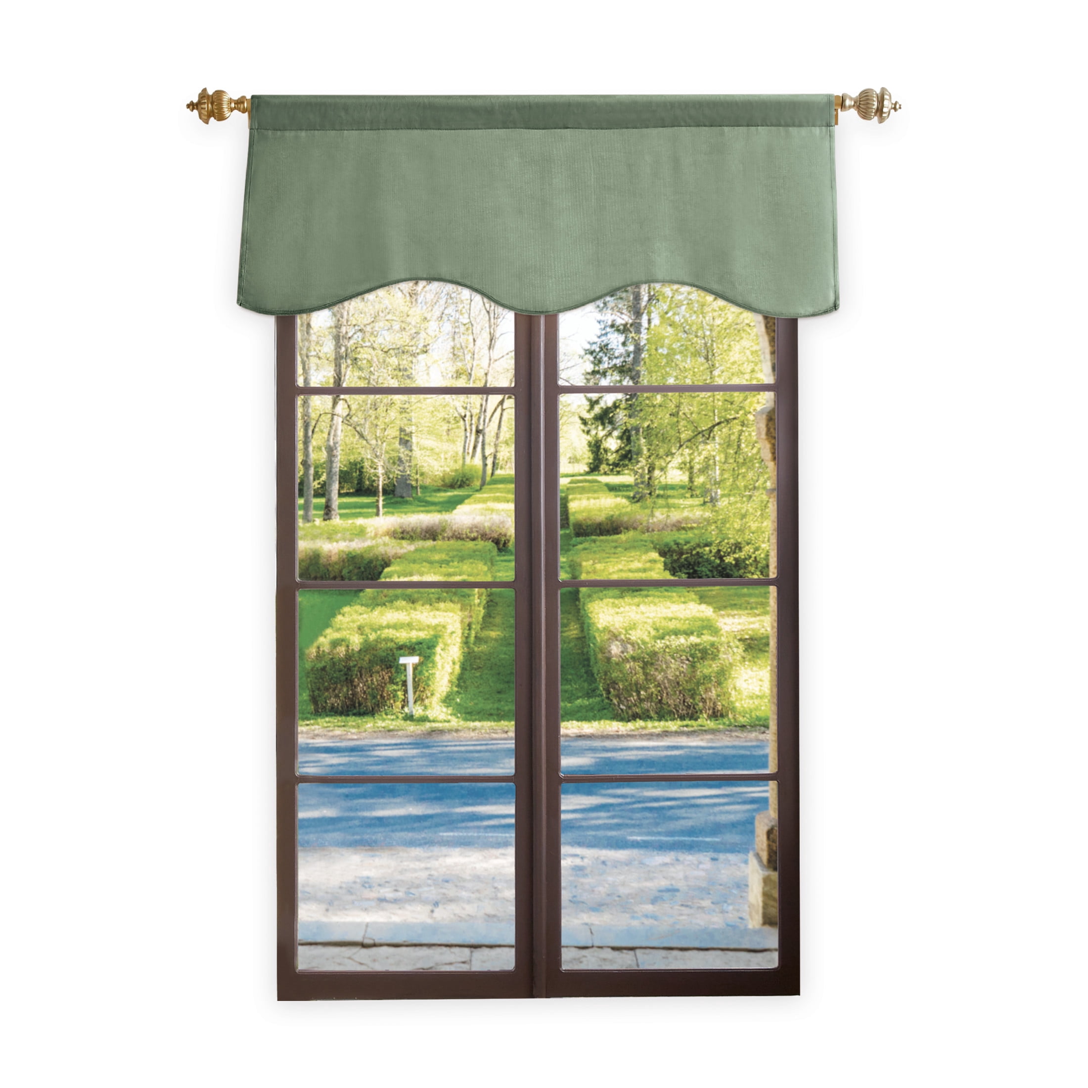 Martha Stewart Lucca Velvet Scallop Valance, Loden Green, Rod Pocket, Light Filtering, Indoor, Adult, 1 Piece, 50’’ x 18’’
