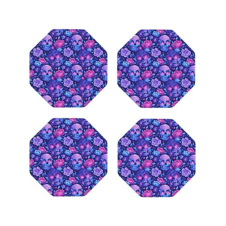 

Tideii blue Skull purple flower1 for Leather Coasters 4 Pieces Anti-fouling and Anti-scalding Decorative Coasters Suitable for Restaurants Kitchens Coffee Shops-Octagon