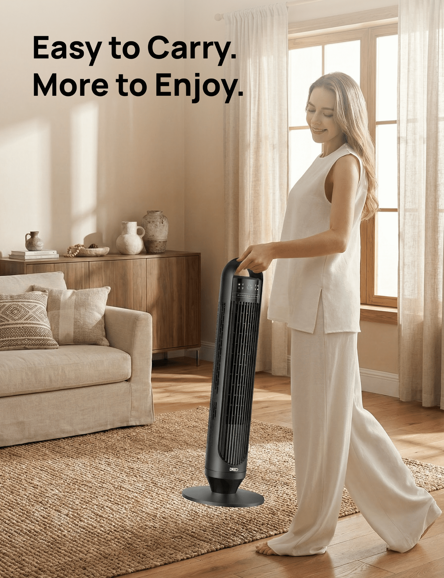 DREO 32-inch Smart Tower Bladeless Fan with Remote, 90° Oscillation, LED Display, Timer