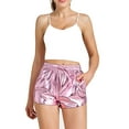 thumbnail image 5 of Women's Elastic Waist Metallic Shorts Shiny Pants Summer Sparkly Yoga Hot Shorts Night Club Wear with Pockets Drawstring, 5 of 5