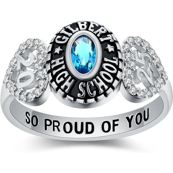 Custom Class Rings Fully Personalized Class Rings for Women Sterling Silver Rings Class Rings for Women High School Birthstone Graduation Rings of 2024 Size 5-15 High School Class Rings for Women