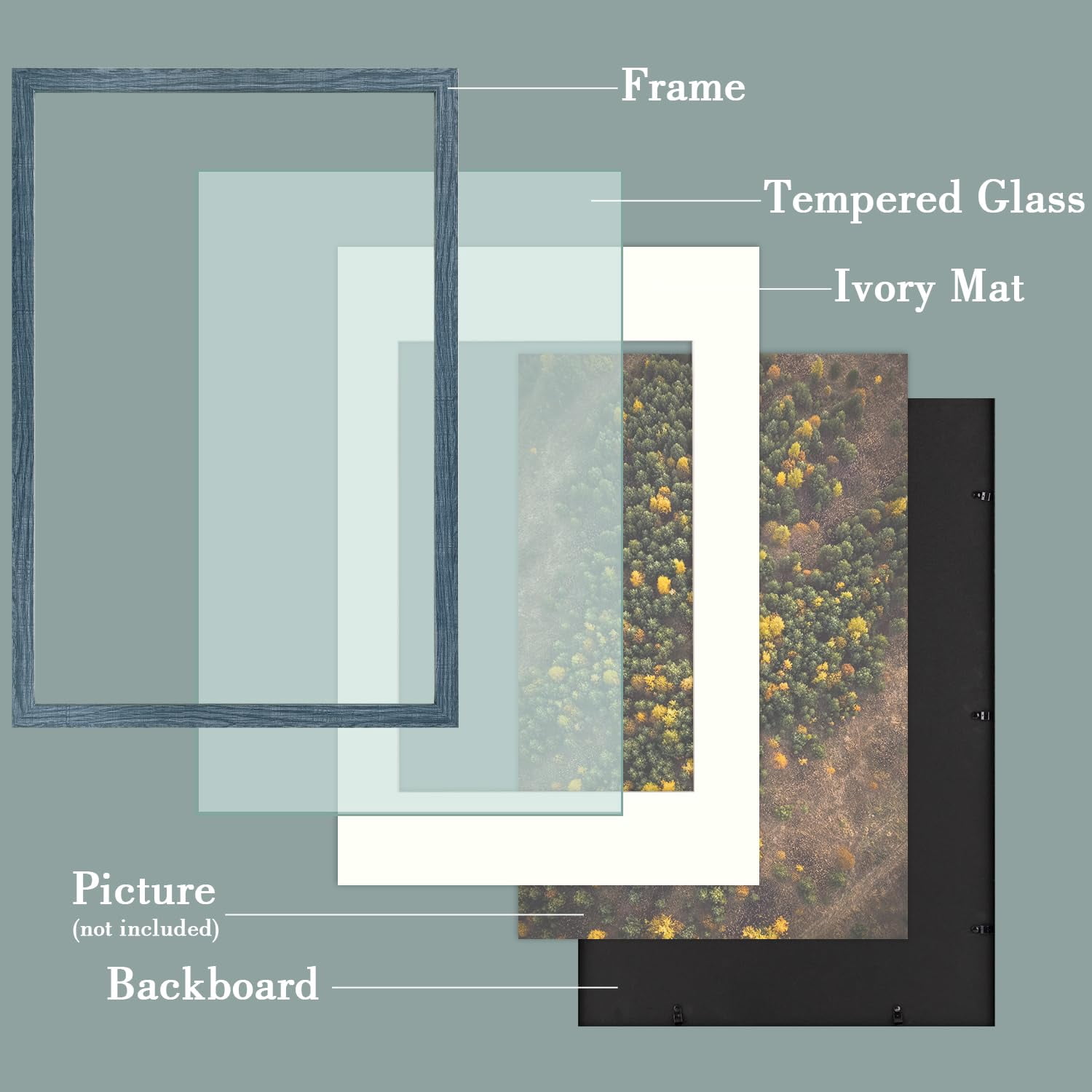 Golden State Art 16x24 Blue Picture Frame with Mat for 12x18, High Definition Glass Wall Mounting