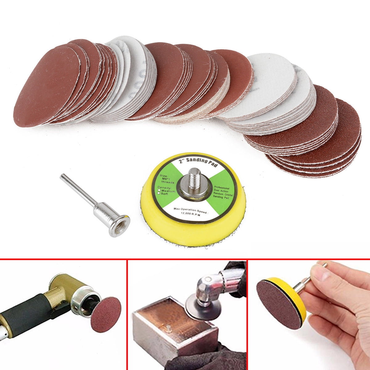 60Pc Sandpaper Disc 2/'/' 50mm Hook /& Loop Sanding Sander Backing Pad Palm Shank