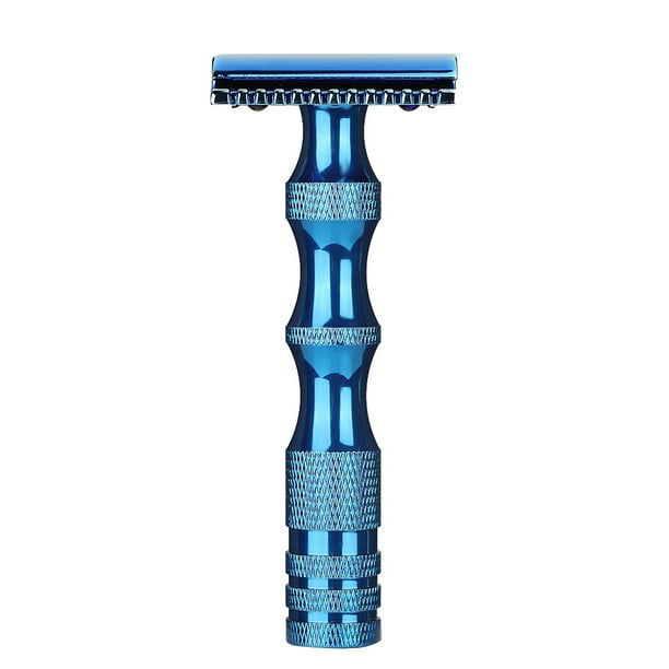Maquinilla de afeitar clásica para hombre, con mango de metal antideslizante y doble hoja, estilo vintage, manual (azul)